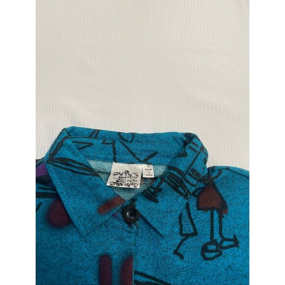 Parsley & Sage Art To Wear Blue Boho Button Up Cardigan Jacket Size Small - Picture 3 of 8